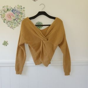 Anthropologie Moon & Madison Mustard yellow tied cropped sweater Small